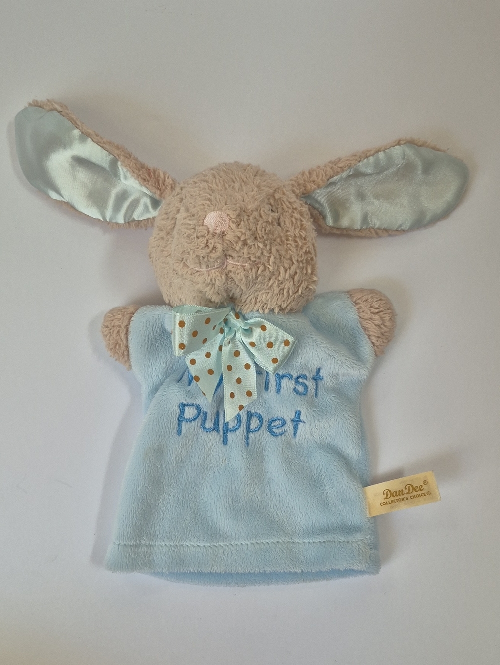 Vintage Dan Dee My First Puppet Bunny Rabbit Plush Hand Puppet Satin Ears